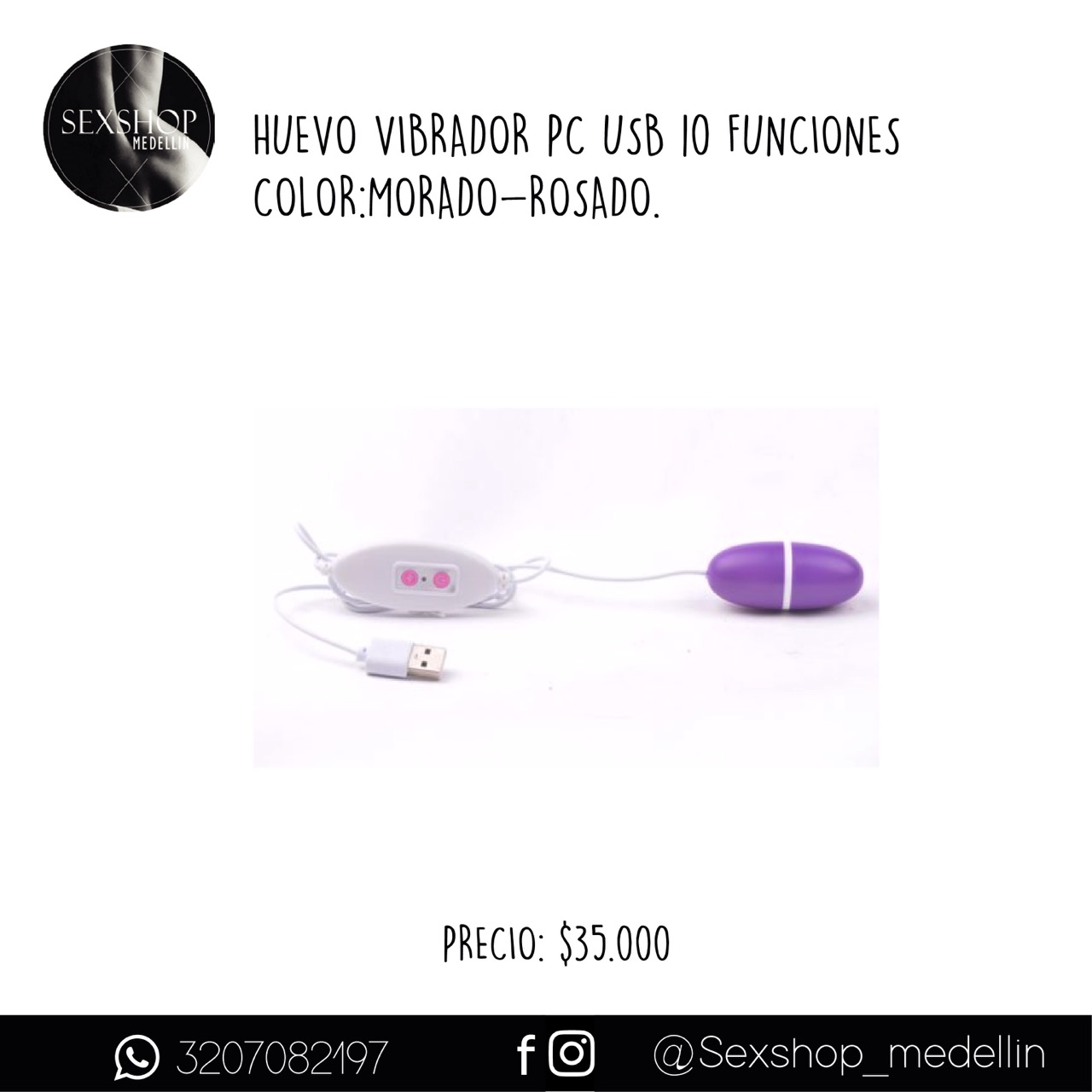 Huevo Vibrador Pc USB 10 Funciones Color Morado y Rosado - CL